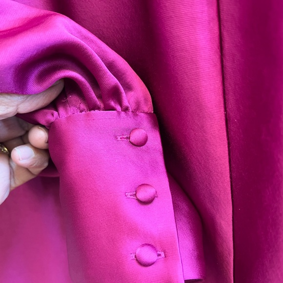 Trina Turk Magenta Satin Mock Neck Cocktail Dress Long Sleeve M - Picture 9 of 9